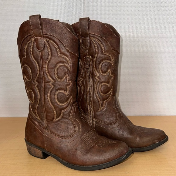 CAT & JACK Cowgirl Zip Up Brown Boots Girls Youth Size 3 - Picture 1 of 6